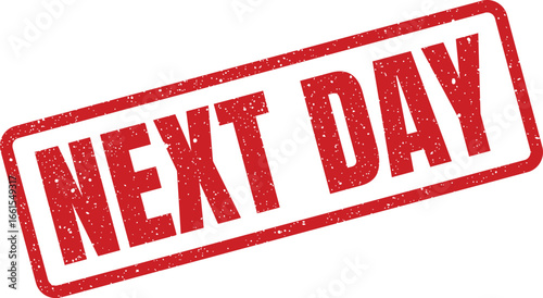 Distressed stamp illustration with Next Day text in a rectangular frame, urgent delivery