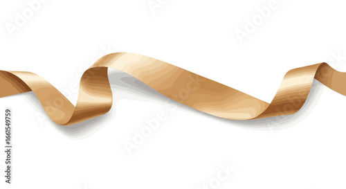 A tan ribbon curves across a white background casting a subtle shadow