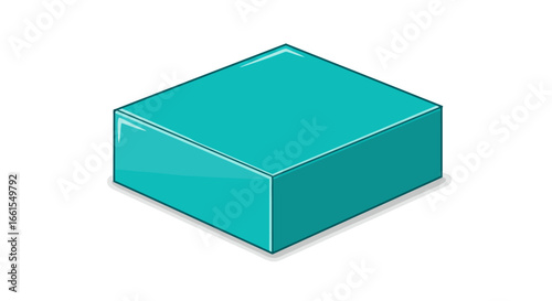 A teal cuboid rendered in an isometric perspective with a thin shadow on a white backdrop