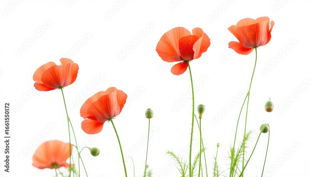 Obraz premium Vibrant orange blooms stretch towards the light, their delicate petals a testament to nature's quiet, persistent beauty, against a stark white backdrop