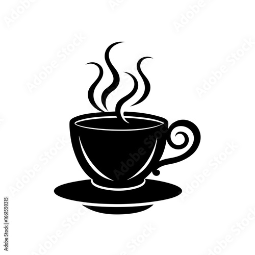 black silhouette of a steaming teacup ornament  ve