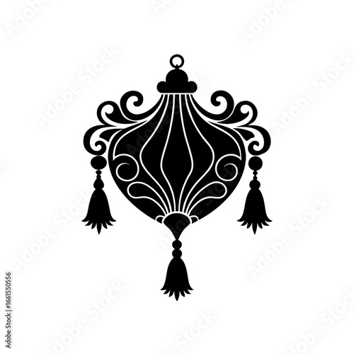 black silhouette of a victorian style ornament wit