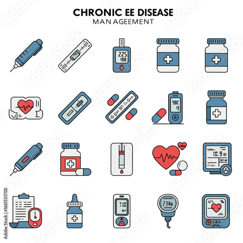 Collection of medical icons related to chronic disease management.