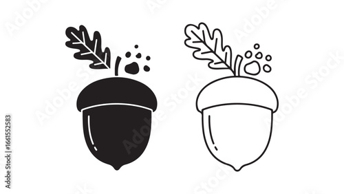 Acorn and leaves icon with transparent background