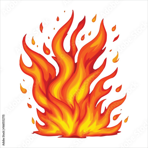 Vibrant flames of fire burning brightly on a white background illustration