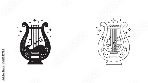 Ancient harp with transparent background