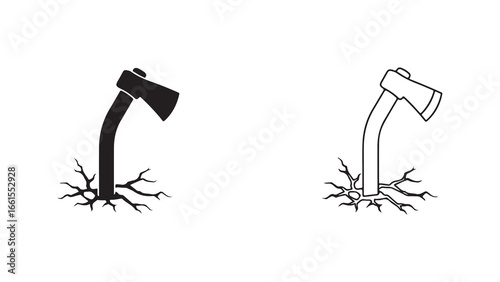 Axe stuck in roots with transparent background