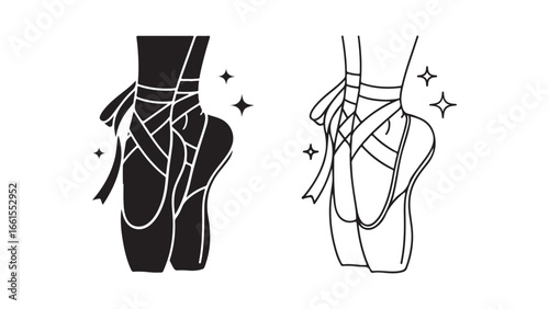 Ballet pointe shoes with stars, black and outline