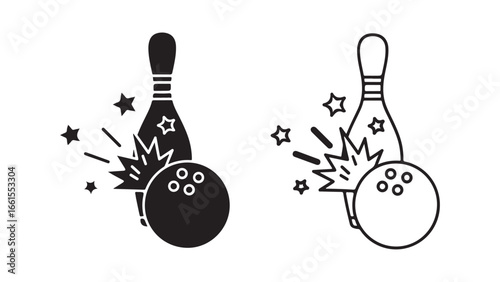 Bowling pin strike with stars, isolated