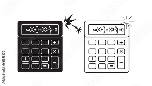 Broken calculators with math equation concept