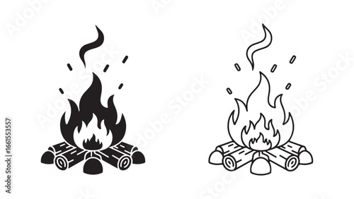 Campfire outline icons with transparent background