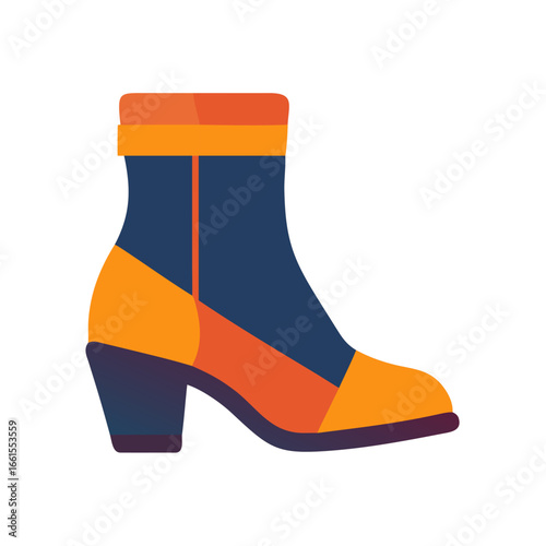 Colorful heeled ankle boot in modern flat design style  