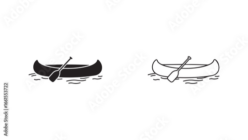 Canoe with paddle on water with transparent background