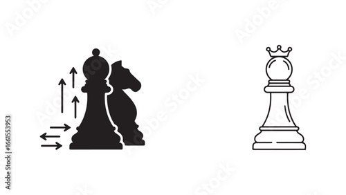 Chess queen and knight icons with transparent background