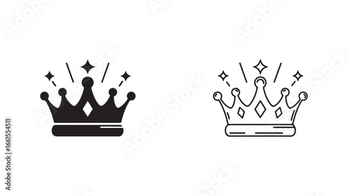 Crown icon outline and filled style with transparent background