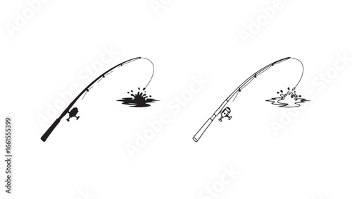 Fishing rod casting into water with transparent background