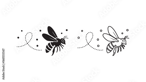 Flying bee icons with transparent background