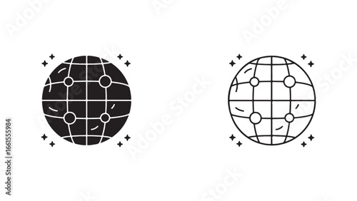 Globe icon with stars and lines with transparent background