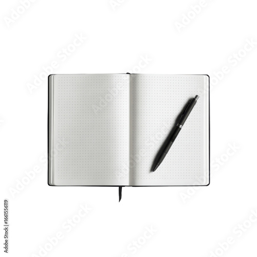 Open Dot Grid Notebook with Black Pen - Top View