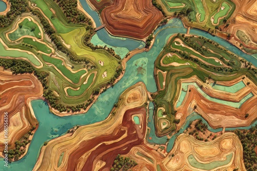 Wallpaper Mural Colorful Aerial View Of A Golf Course Landscape With River Torontodigital.ca
