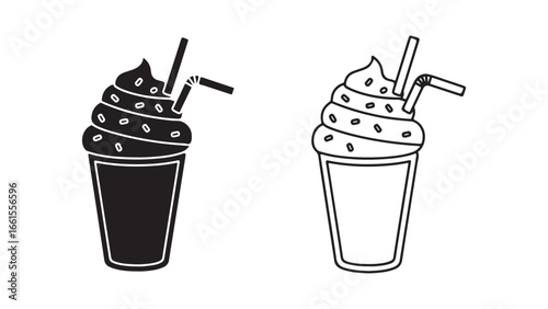 Iced drink with whipped cream and straw