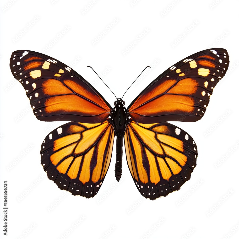 Fototapeta premium Monarch butterfly, wings spread, orange and black