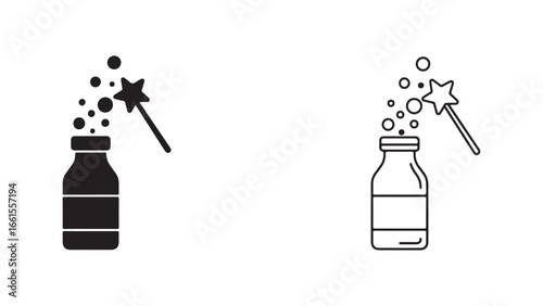 Magic potion bottle with wand and sparkles