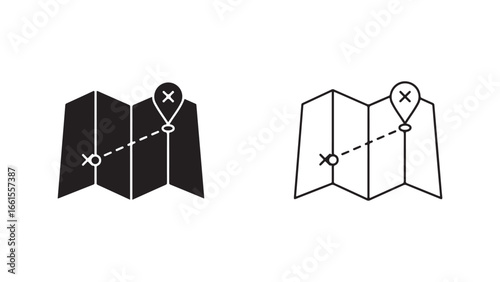 Map route icon with location pin and dashed line