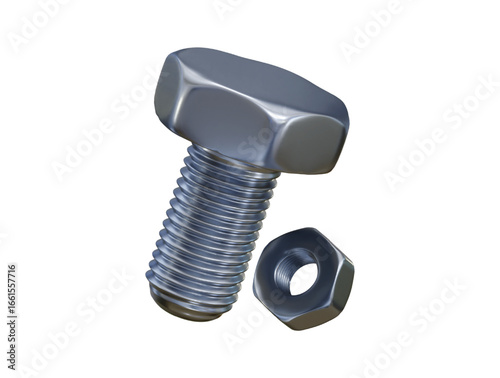 Nut and Bolt icon 3d render concept of nut bolt icon on stainless screw for construction industry tools vector illustration