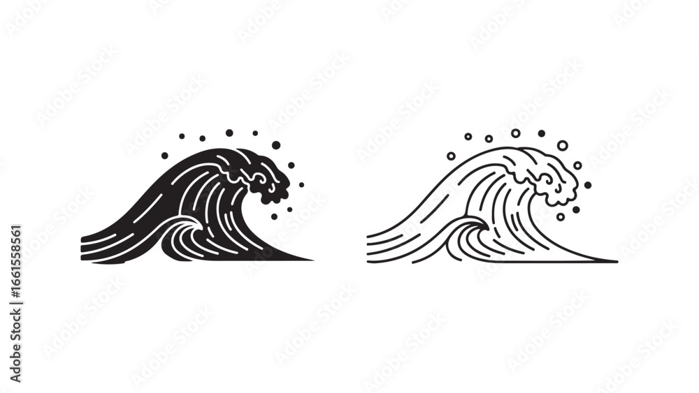 Obraz premium Ocean wave outline art with transparent background