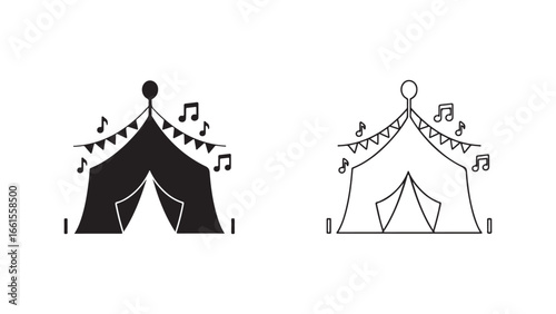 Music tent with flags and notes