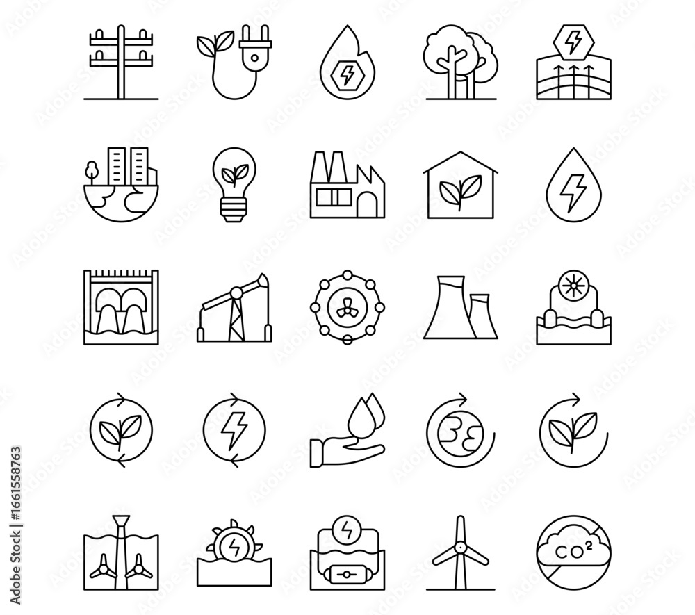 Fototapeta premium Sustainable Energy Line Vector Icons