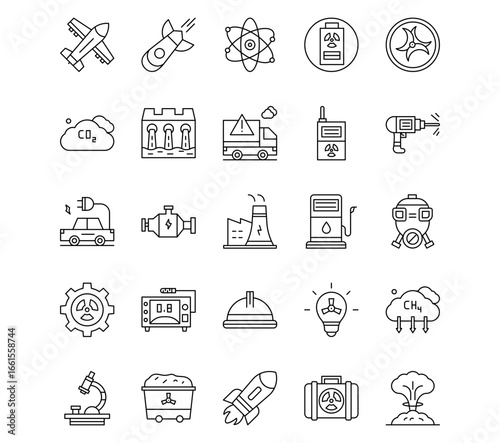 Nuclear Energy Line Vector Icons