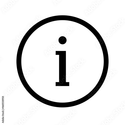 Information symbol represented by a circle containing a lowercase i with a dot above it in black color