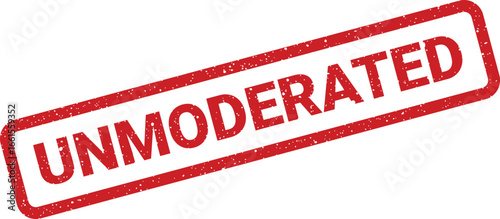 Distressed unmoderated stamp effect in angled rectangle format, isolated on a white background