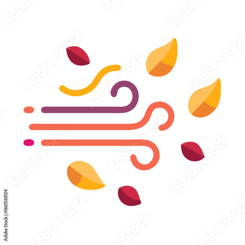 Autumn wind blowing with colorful leaves in flat vector design  