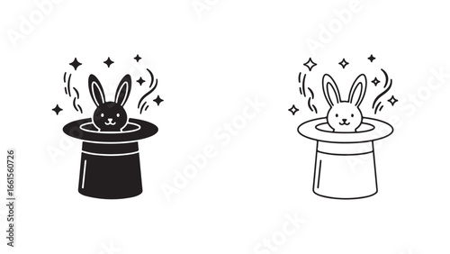 Rabbit in hat magic trick with transparent background