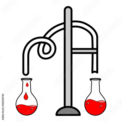 Flat design laboratory flask and balance illustration for chemistry and education projects.