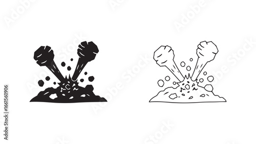 Rock monster fists punching with debris