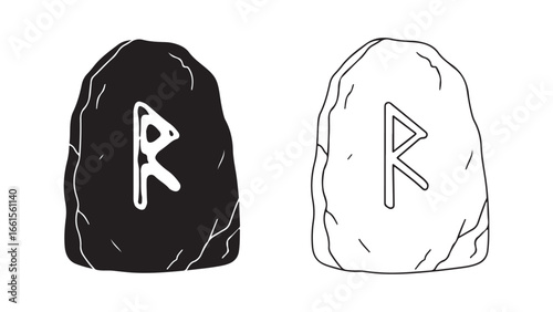 Rune stone symbols with black and white variations