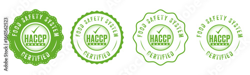 HACCP Certified Food Safety Badge Icons Set in Green Stamp Style