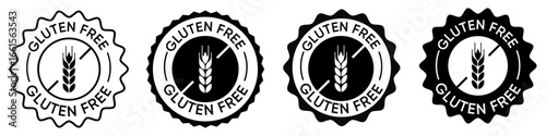 Gluten Free Badge Icons Set with Wheat Symbol Vector Design