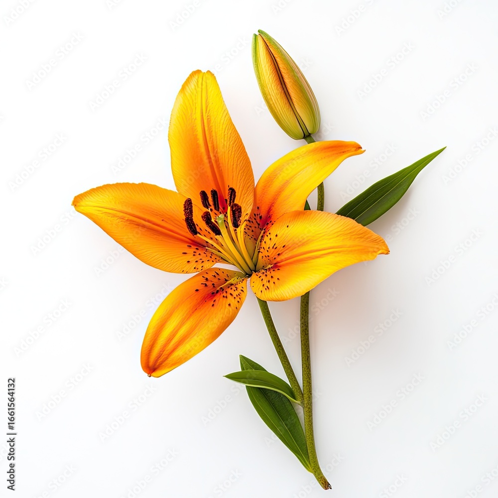 Naklejka premium Orange lily with bud, isolated on white