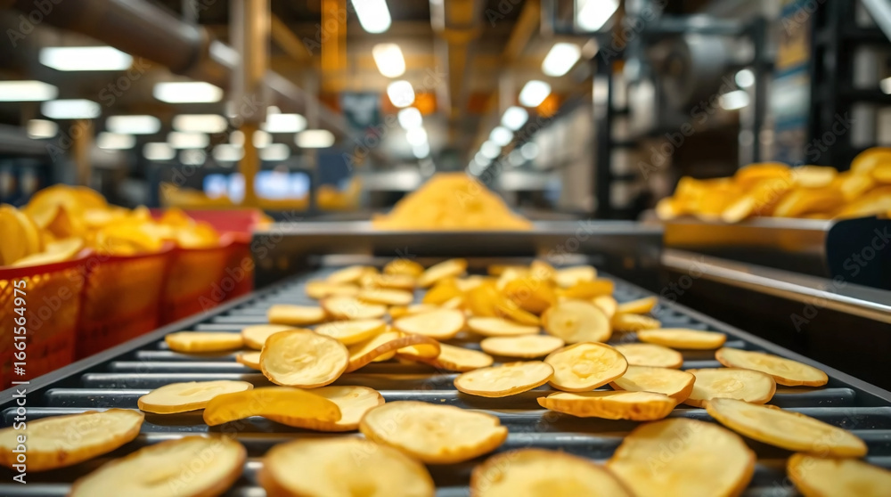 Fototapeta premium Conveyor line for the production of potato chips.