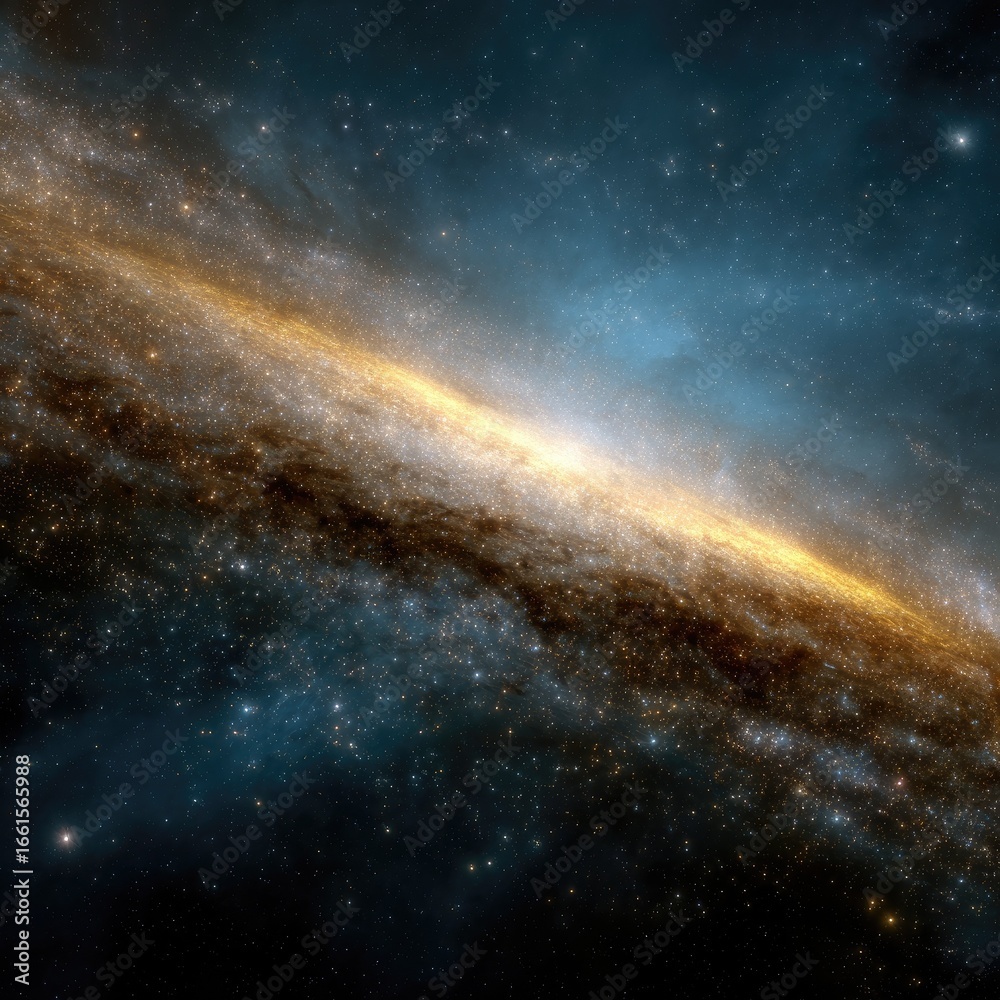 Fototapeta premium Cosmic ring nebula. Vast expanse of space, swirling galaxy with a luminous ring-like structure, rich in star clusters and nebulae, dark and light nebulae, intense colors