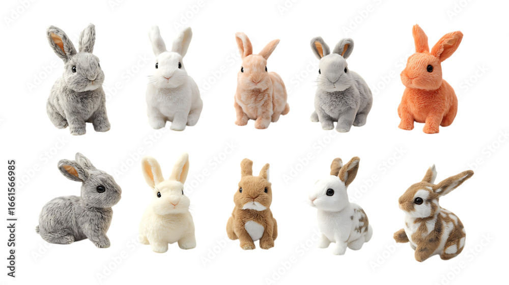 Fototapeta premium Ten Cute Rabbit Varieties Plush Toys Easter Bunnies Animal Collection