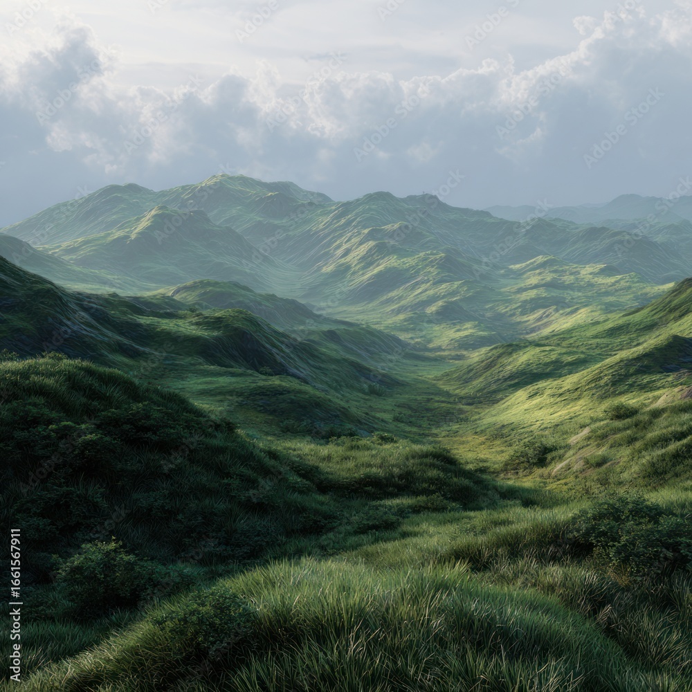 Fototapeta premium green hills for virtual environment mockup PNG