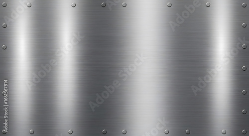 Brushed metal texture with rivets industrial background metallic surface with horizontal brushed finish and visible fasteners