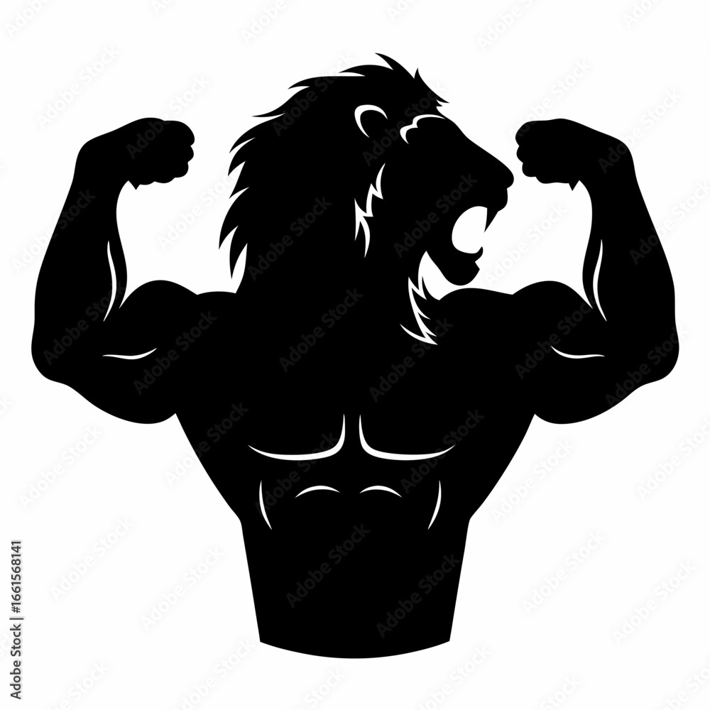 Obraz premium Muscular Lion Mascot Bodybuilder Silhouette