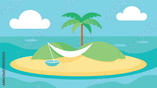Serene tropical island lagoon with palm tree hammock and clear turquoise water